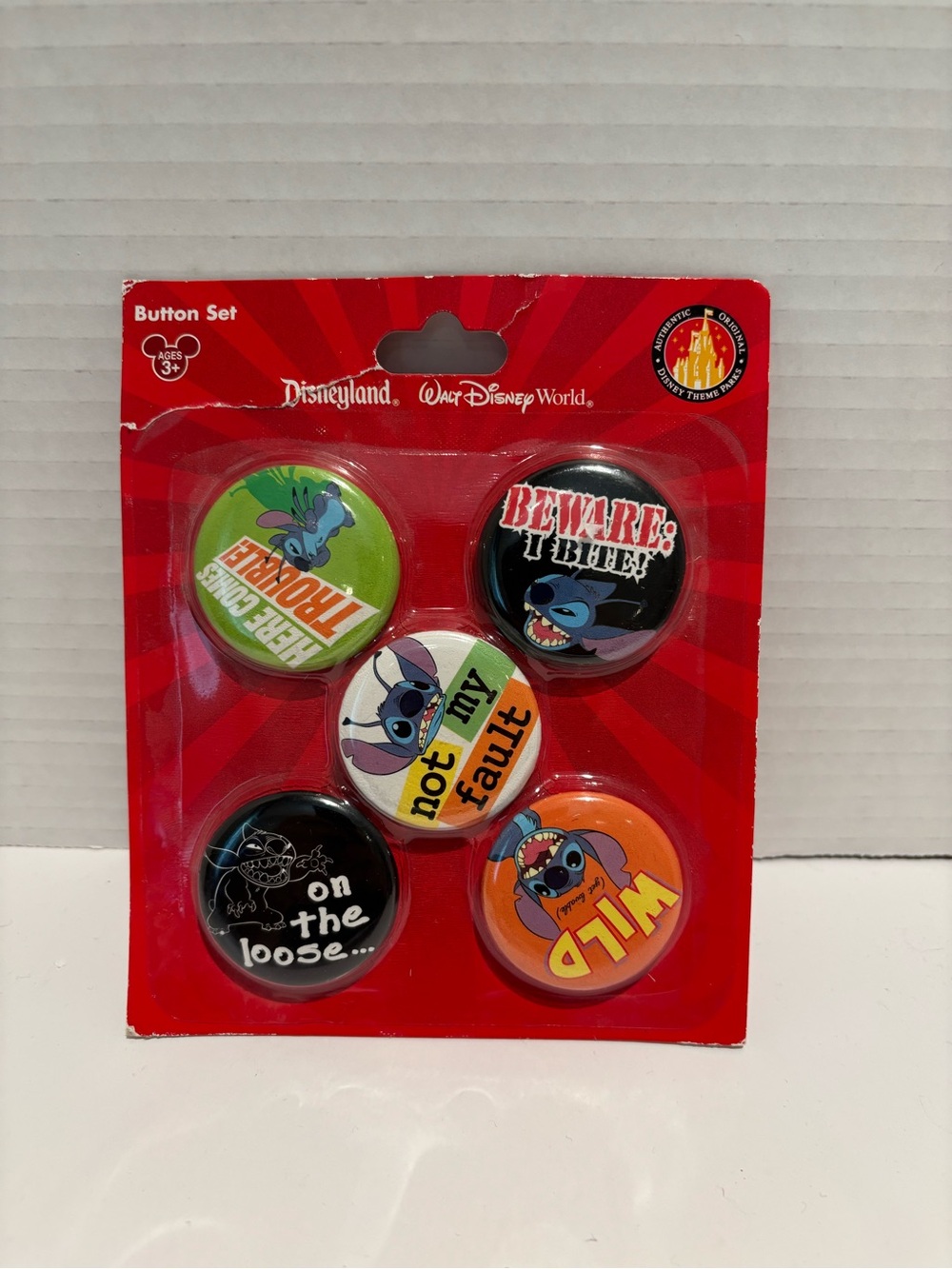 Disney Store STITCH Button Set Of 5 Walt Disney World Vintage